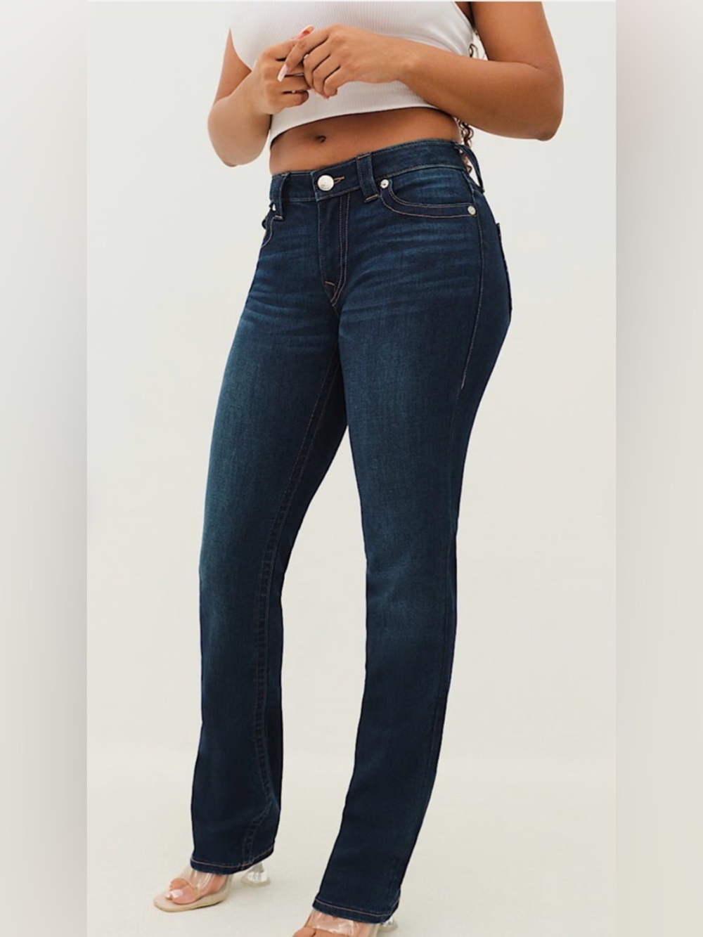 NWOT TRUE RELIGION Billie Mid Rise Straight Dark Wash Jeans Size 27